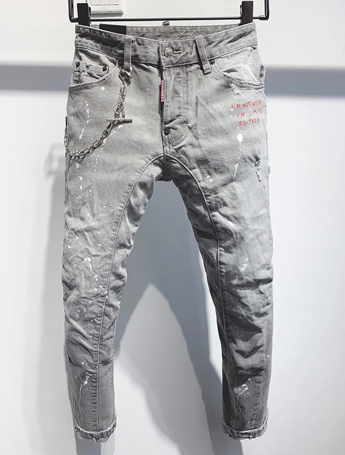 

European dsq brand mens Italy jeans pants men coolguy D2 jeans Men Slim jeans denim trousers GREY hole Pants jeans for men 355