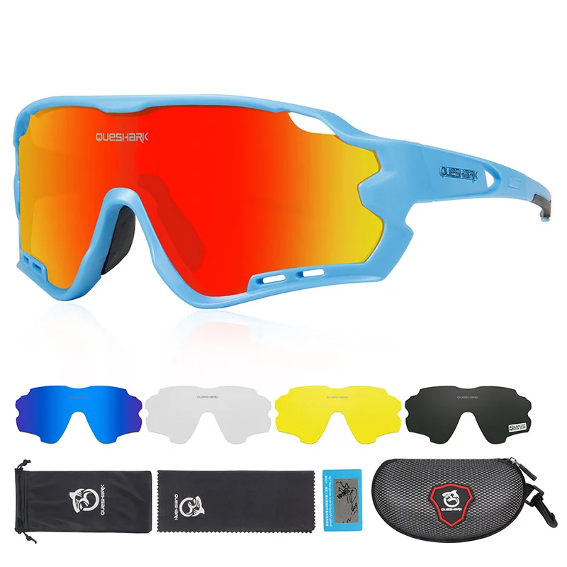 As Picture Showed Queshark HD поляризованные велосипедные очки для мужчин и женщин 5 линз MTB дорожный велосипед TR90 рама - Цвет: As Picture Showed