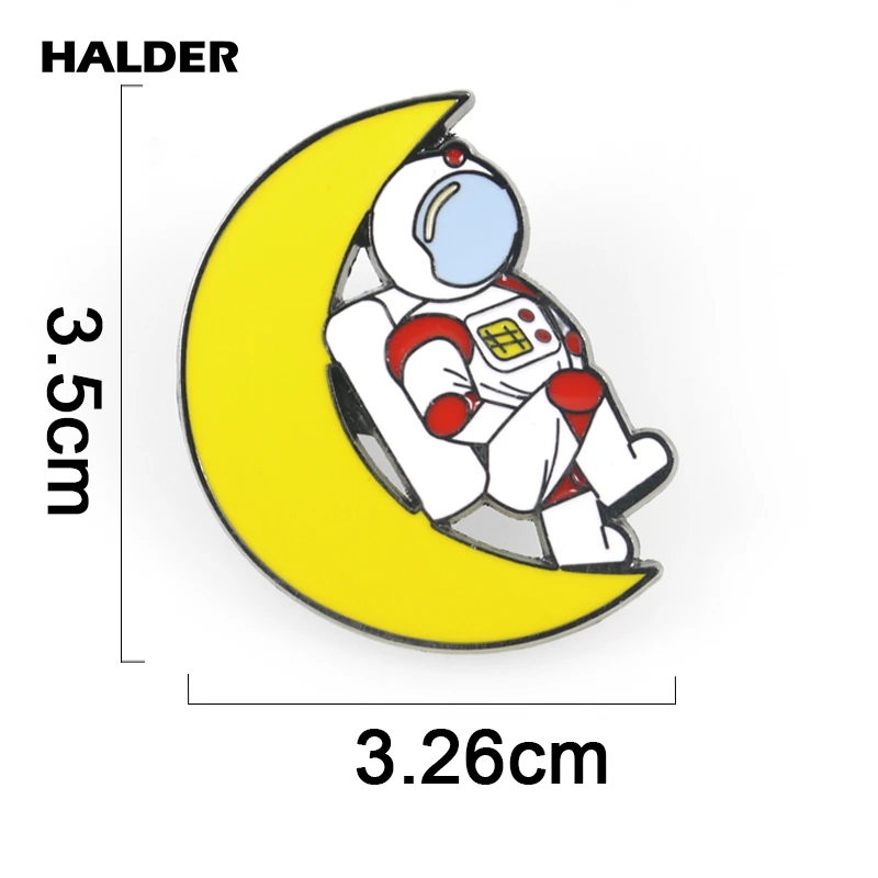 BR0007 HALDER, Мультяшные модные ювелирные изделия, Вселенная, астронавт, космический корабль, планеты, ракета, броши, космос, булавки, Нагрудный значок, одежда - Окраска металла: moon