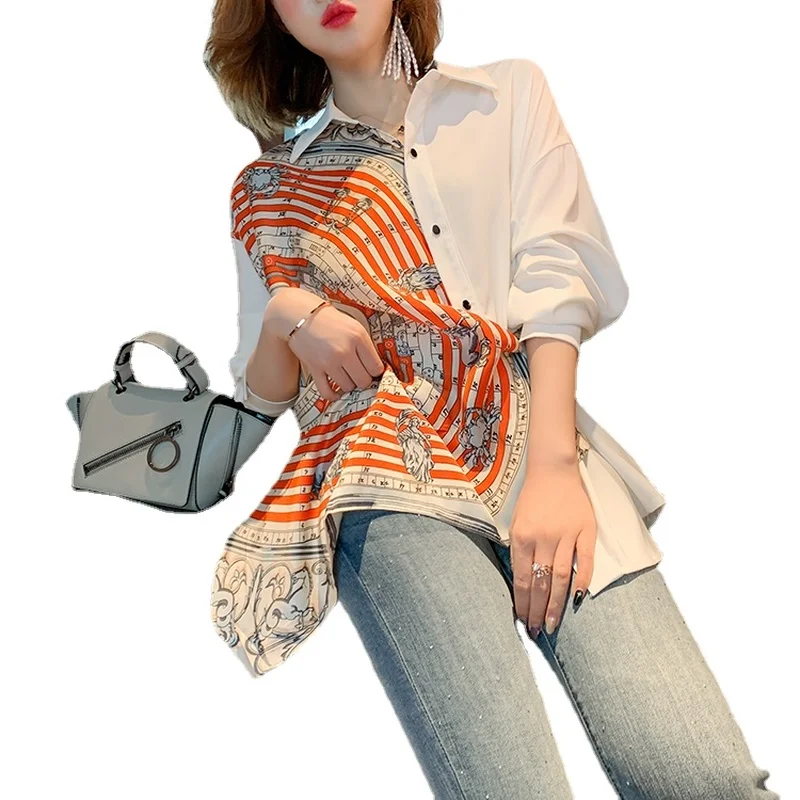 

Summer 2020 Women's retro Compass Print top long sleeve casual shirt