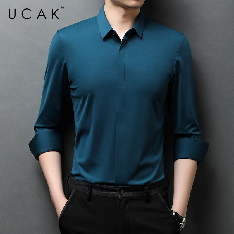 

UCAK Brand Autumn Solid Color Long Sleeve Shirts Men Clothing Fashion Style Streetwear Casual Soft Shirt Clothes Homme U6253
