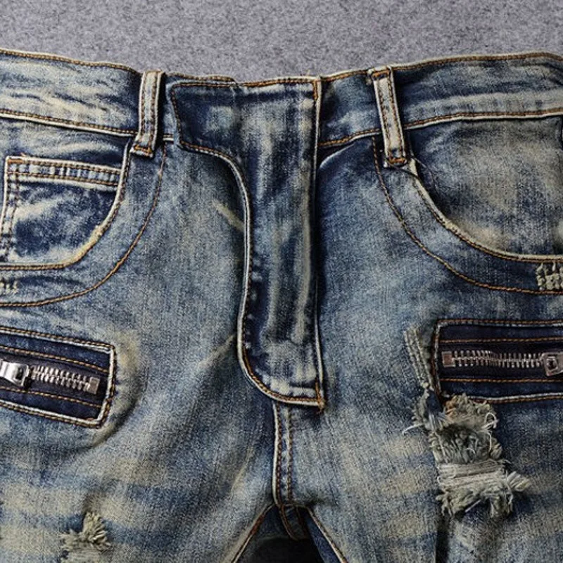 Джинсы скинни мужские рваные джинсы с дырками модная брендовая одежда