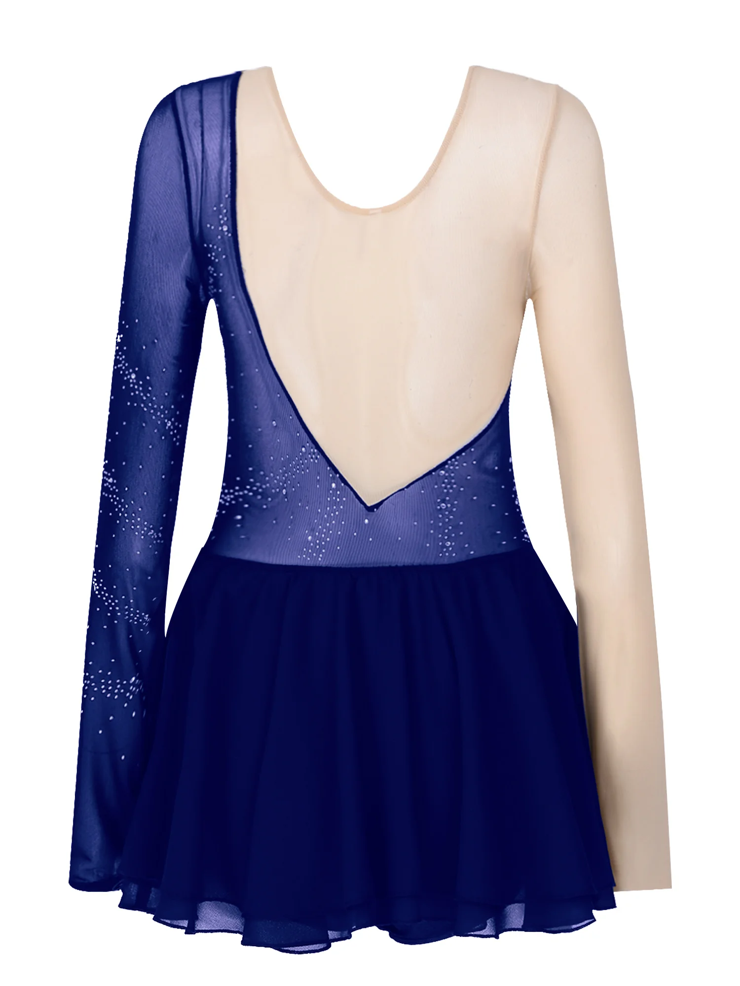 Women's Ice Skating Dress Ballet Dance Leotard Adult Mesh Long Sleeve Rhythmic Gymnastics Leotard Rhinestones Dance Costumes