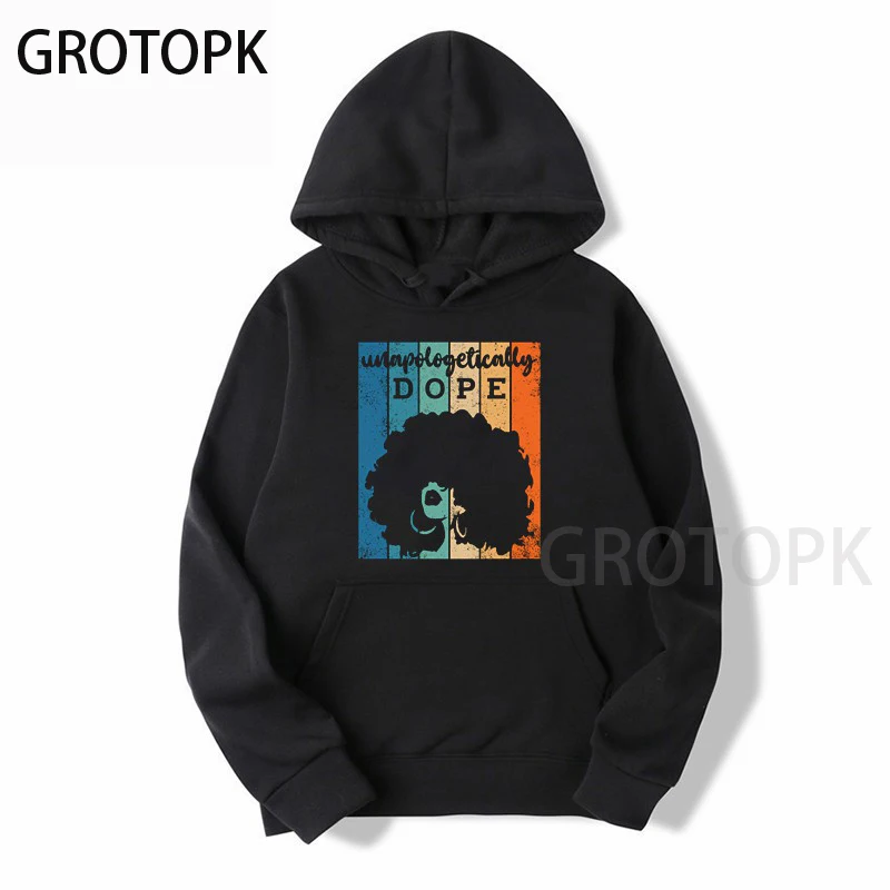 

Harajuku Melanin Poppin Black Girl Magic Hoodies Funny Black Girl Print Korean Style Top Gothic Vintage Women's Hoodies Female