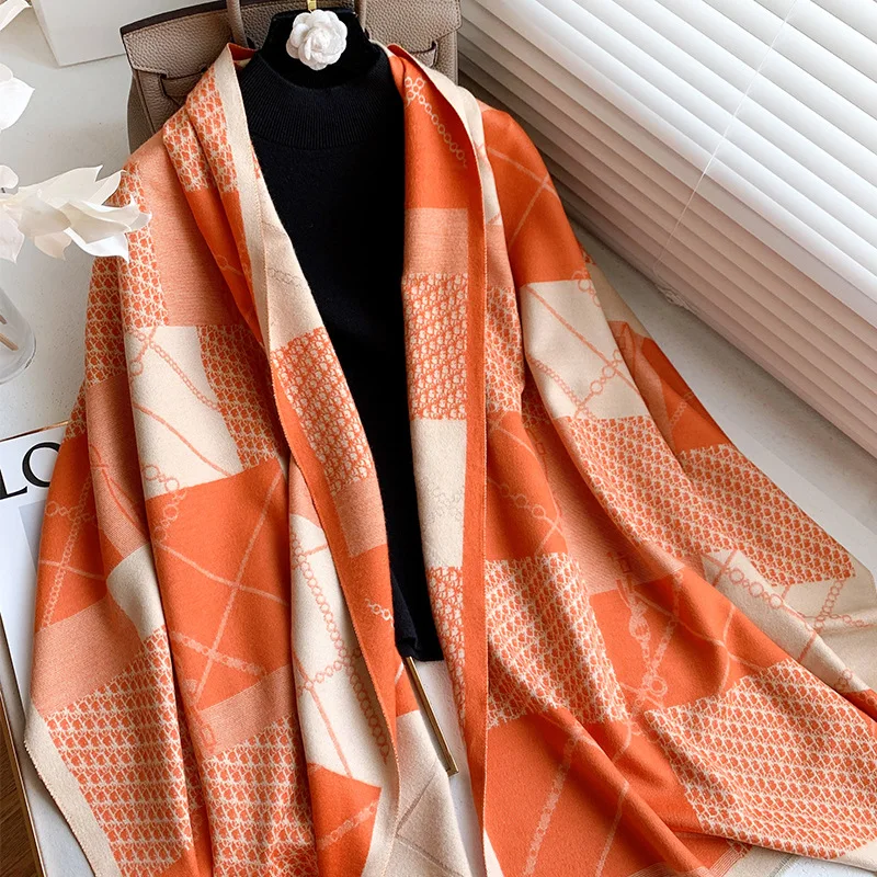 

65*185cm Lady Big Shawl Imitation Cashmere Scarf Autumn And Winter Thickening Warm Letter Printing Shawl Scarf