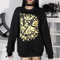 hoodies women autumn 2021 simple all match smiley printed leisure tops punk pullover clothes gothic long sleeve new