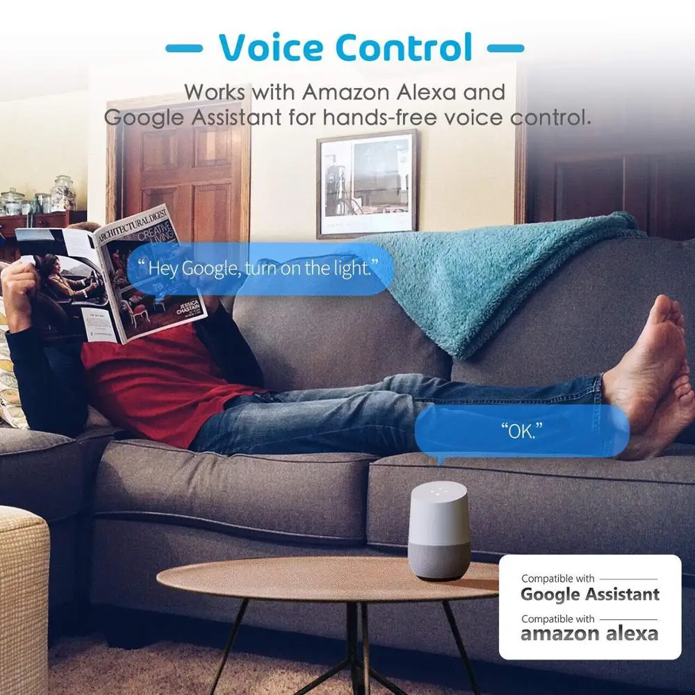 Умный WiFi настенный выключатель, Amazon Alexa и Google Assistant и IFTTT поддерживается, приложение дистанционного управления Meross MSS510