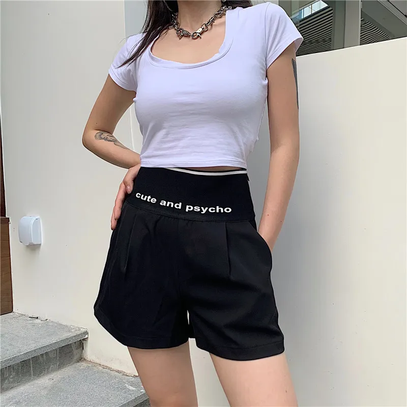 Женские повседневные шорты SWEETKAMASummer черные свободные с принтом в виде букв и