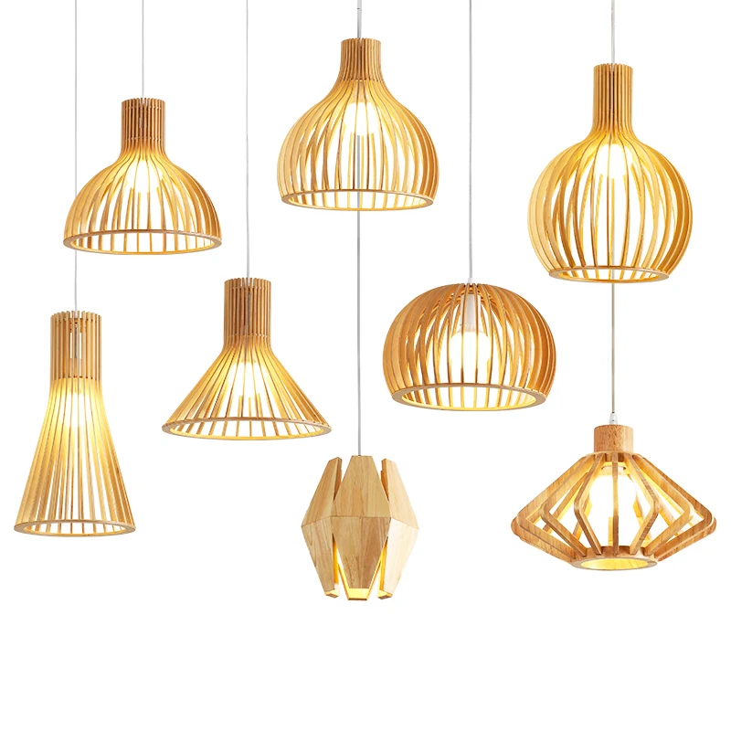 

Modern Wood birdcage pendant Lights Nordic E27 Bulb bamboo Weaving Hanging Lamp Home Decor Lighting Fixtures