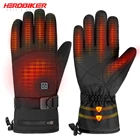 Зимние перчатки с подогревом для катания на лыжах, мотоциклетные перчатки, зимние водонепроницаемые перчатки с сенсорным экраном и электрическим подогревом, на батарейках