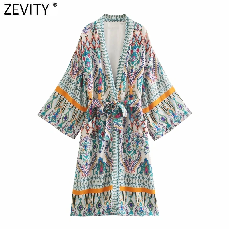 

Zevity Women Vintage Position Totem Court Print Loose Long Kimono Coat Female Sashes Open Stitch Split Retro Jacket Tops CT738