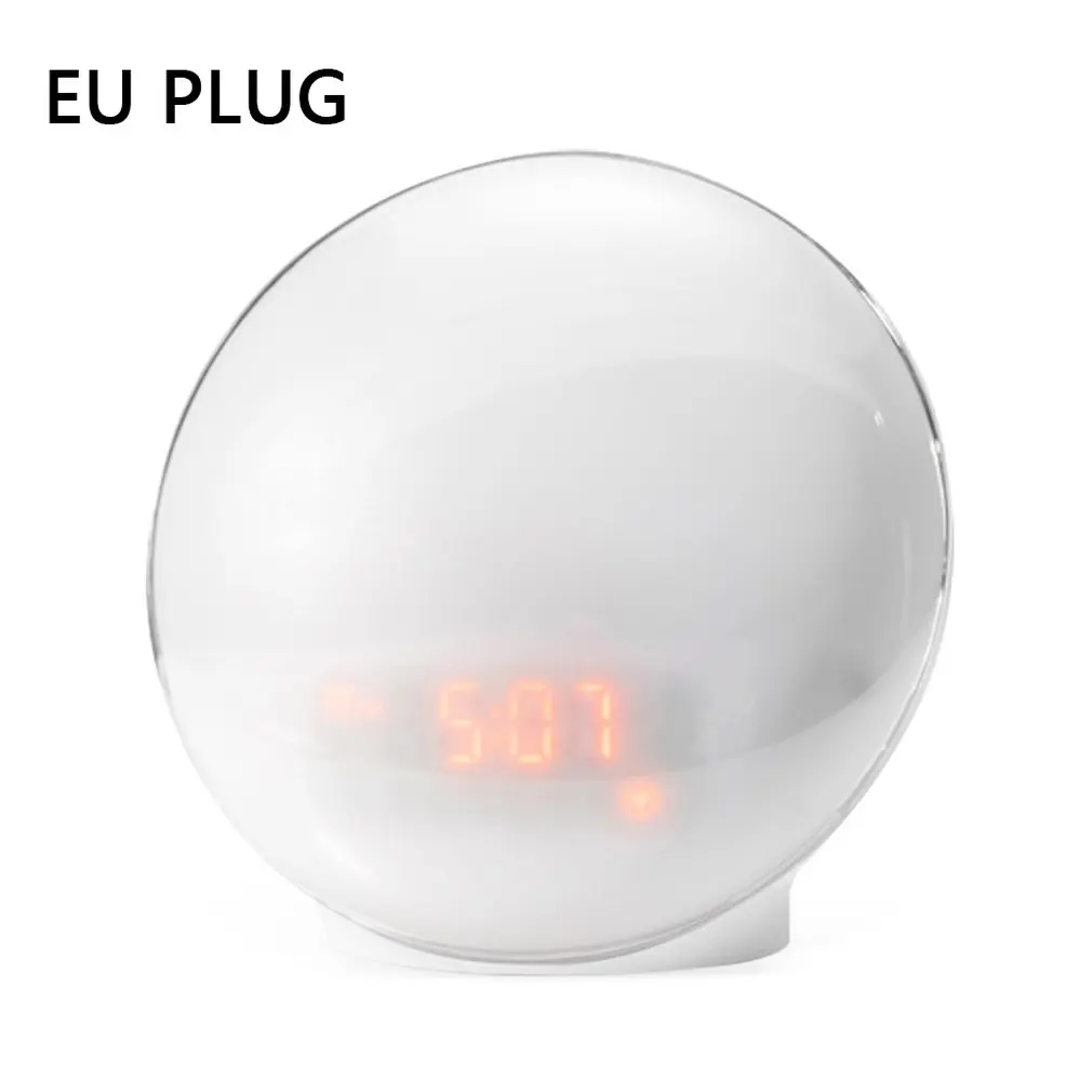 EU Plug Светильник с функцией пробуждения, цифровой будильник, светодиодный электронный будильник с имитацией восхода солнца, заката, природы, сна, музыки, красочный ночной Светильник - Цвет: EU Plug