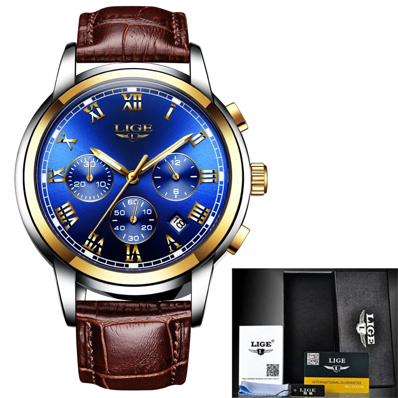 Часы наручные LIGE мужские спортивные брендовые Роскошные модные повседневные