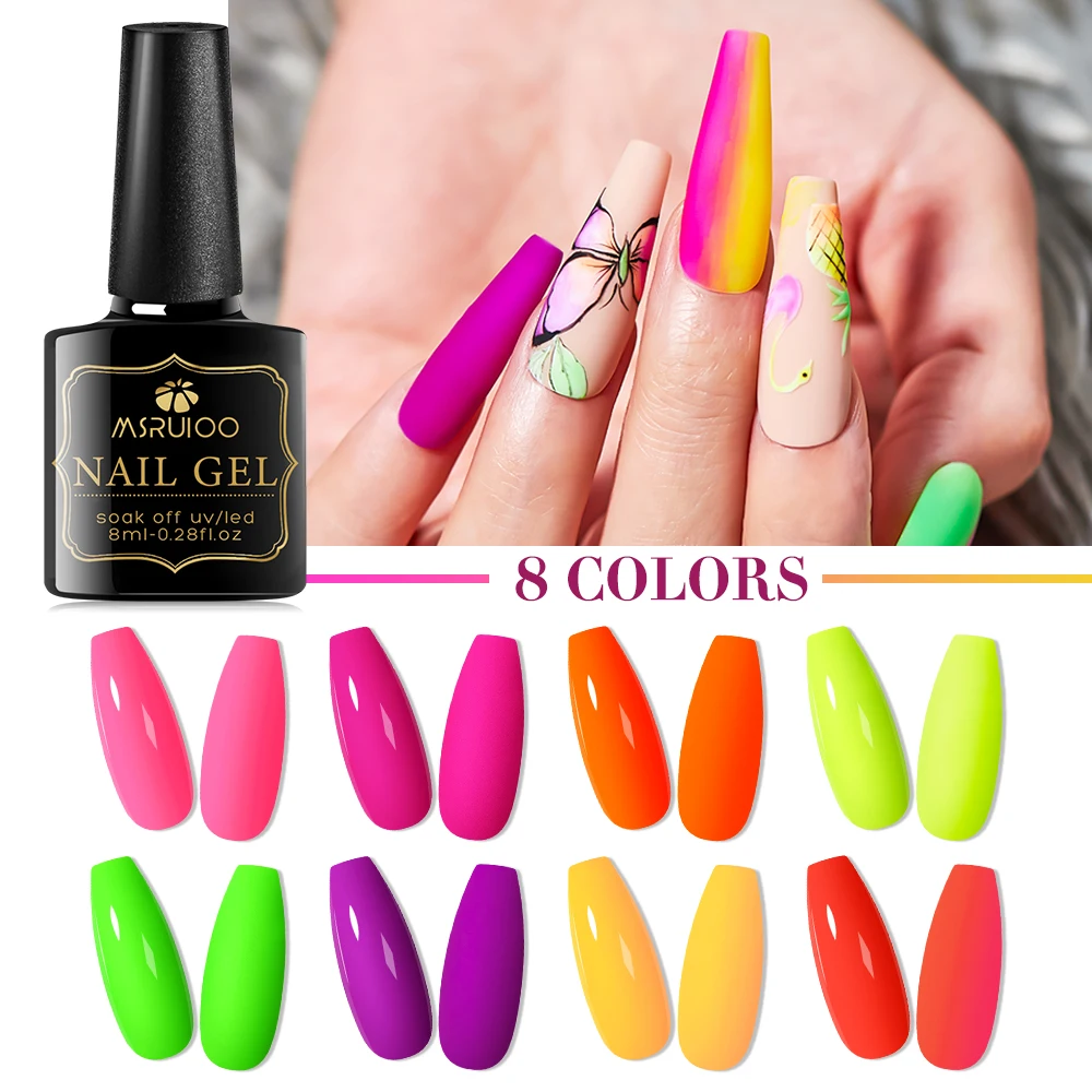 

Флуоресцентный неоновый светящийся Гель-лак для ногтей MSRUIOO, 8 мл, УФ светодиодный светящийся в темноте Гель-лак для дизайна ногтей
