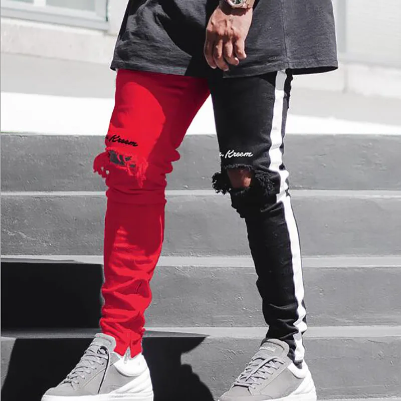 Мужские облегающие джинсы рваные брюки карандаш в уличном стиле на молнии