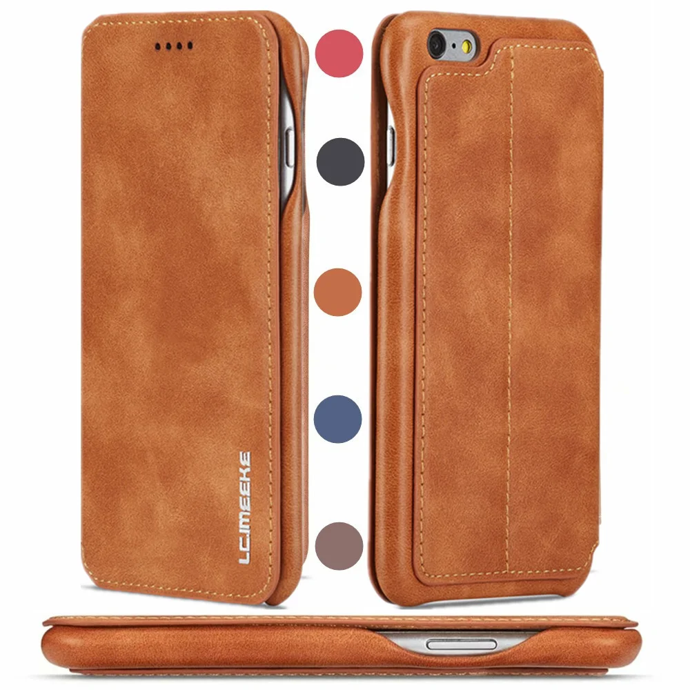 Винтажный тонкий кожаный чехол-книжка для iPhone 6, 7, 8 Plus, XS, 11 Pro, Max, XR, X, с магнитной застежкой, с функцией подставки, с отделением для карт, чехол-кошелек