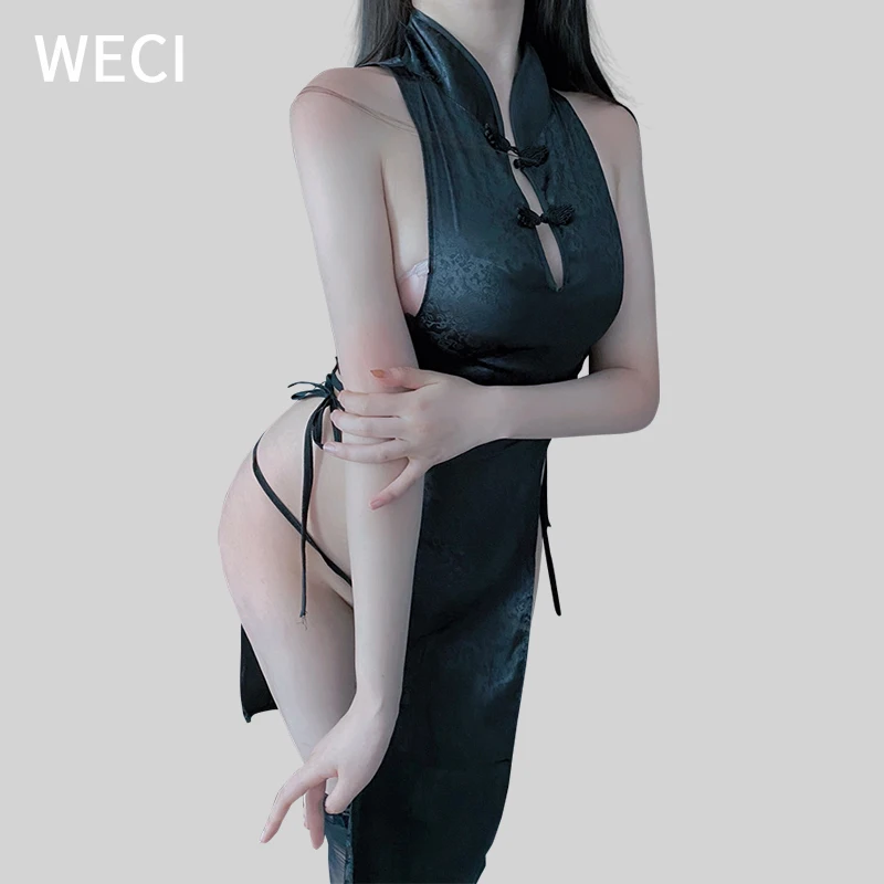 Сексуальное платье Ципао WECI нижнее белье эротические женские шелковые халаты с
