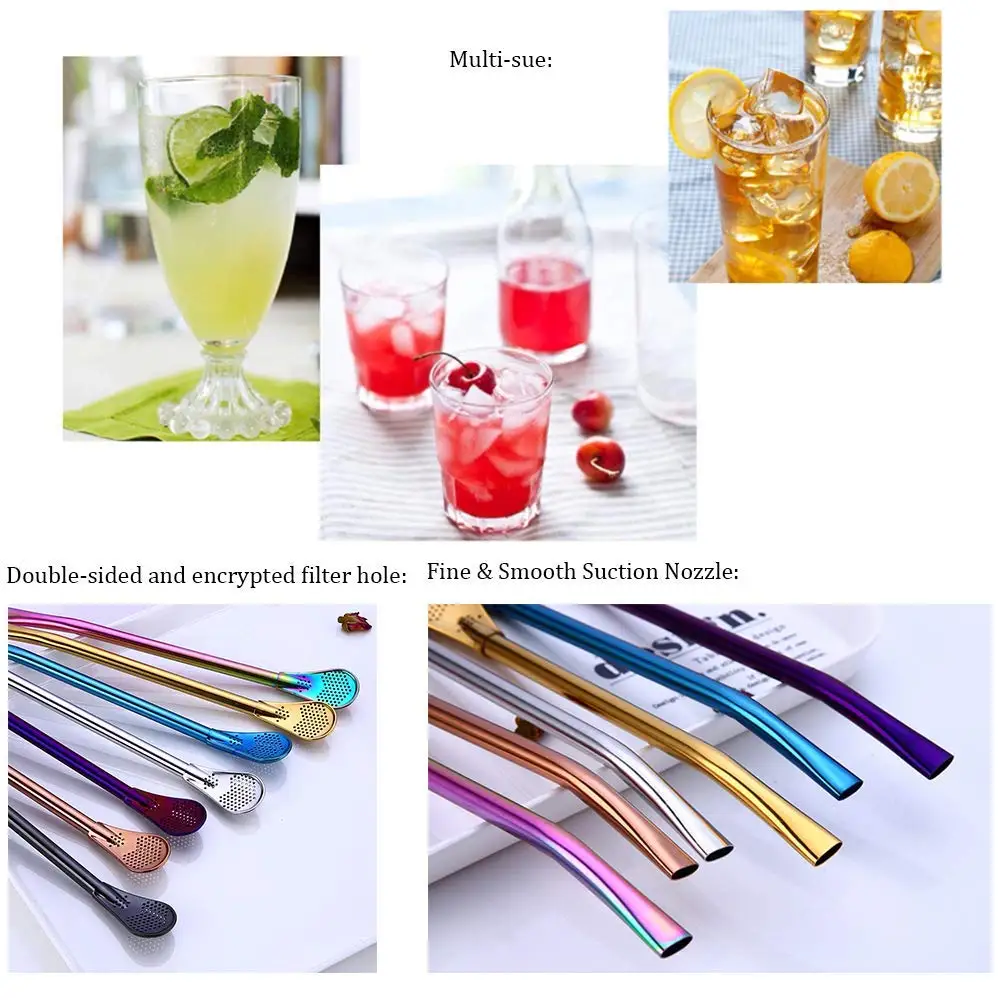 Соломинки из нержавеющей стали 6 шт Фильтр ложка соломы многоразовая соломинки