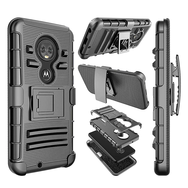 

3 in 1 Armor Shockproof Case For Moto Edge+ E5 E5 Plus E5 Play Go E6 E6 Play Case Belt Clip kickstand Full Protection Cover