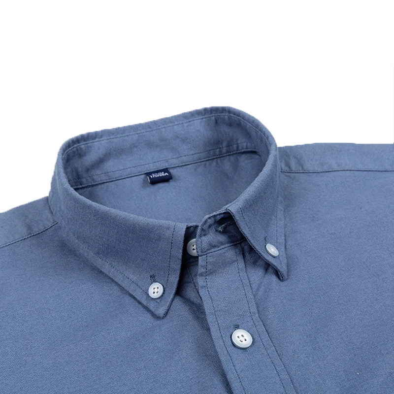 AOLIWEN Men 100%Cotton Oxford Plaid Solid Color Shirt 2021 Spring Autumn Casual Antibacterial Comfortable Long Sleeve Slim Shirt
