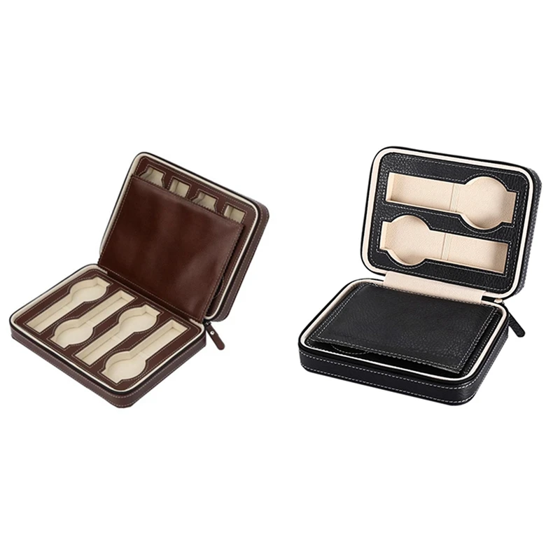 

2 Pcs PU Leather Watch Box Storage Showing Watches Display Storage Box, Black & Brown