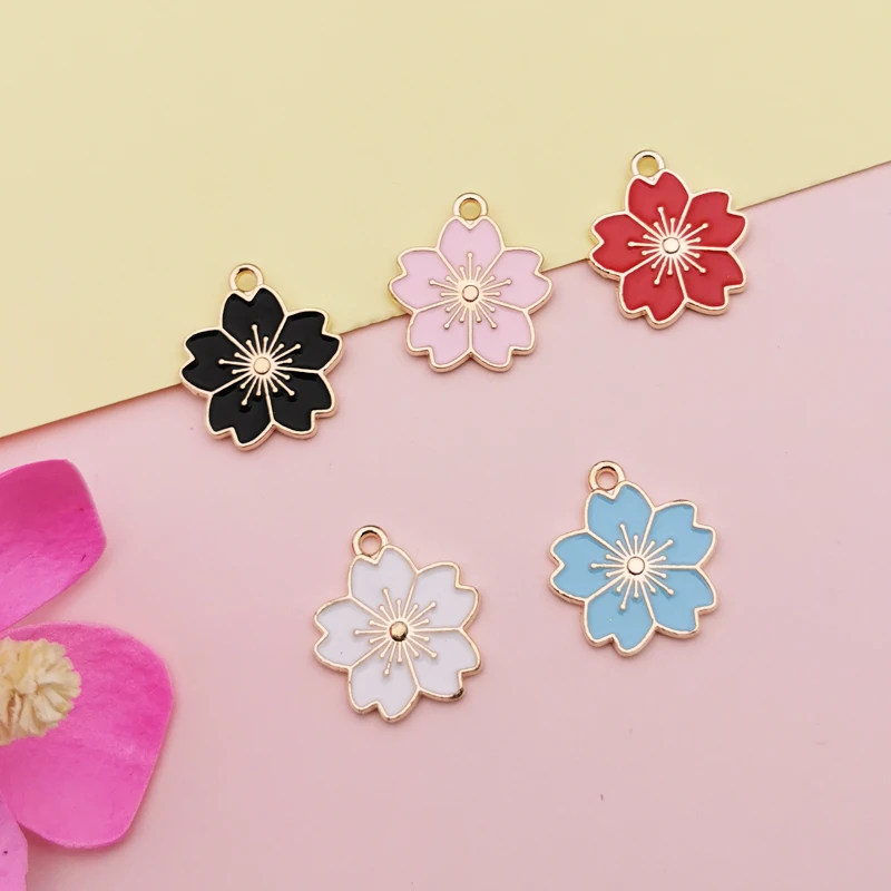 

10pcs Colorful Cherry Blossoms Enamel Charms Metal Five Petals Flower Pendants Dangle For Earrings DIY Jewelry Accessories FX449