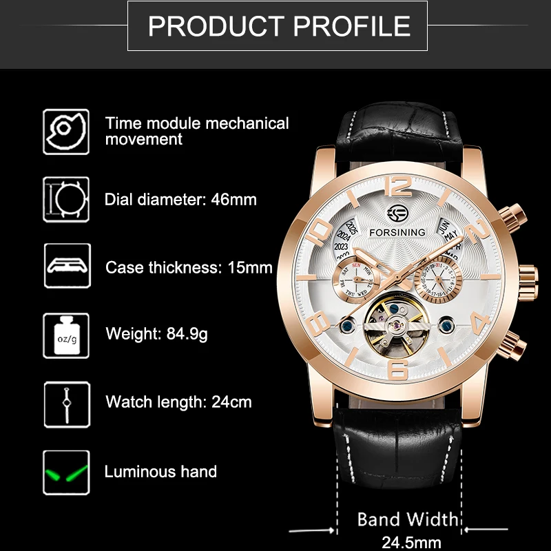 Часы наручные Forsining мужские с ремешком из натуральной кожи роскошные деловые
