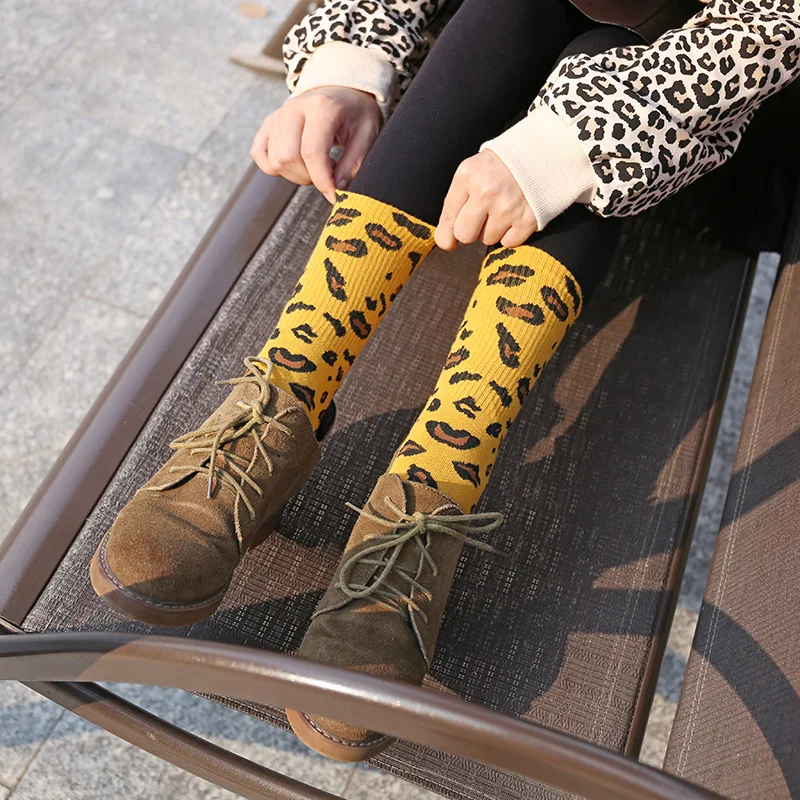 DaiShana Harajuku New Women Socks Leopard Grain Elegant Socks Long Loose Sock Autumn Winter Korea their leisure sock hot selling
