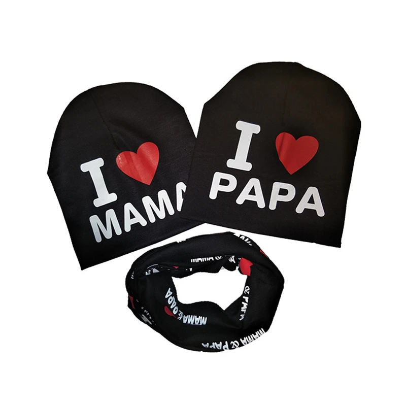 Three-piece Children Hats Scarf Baby Boys Printed Knitted Caps Spring Autumn Kids Toddler Star Cotton PAPA MAMA 6M-36Month | Детская
