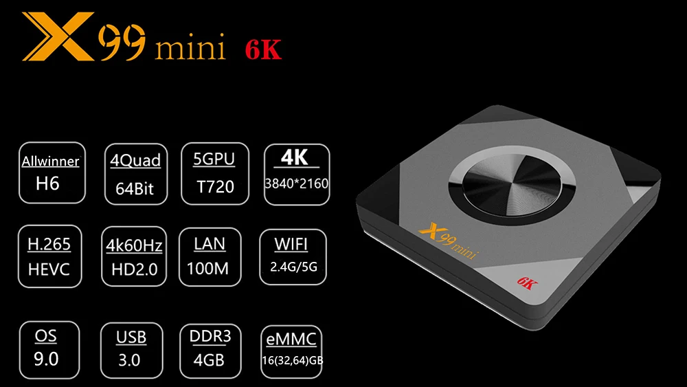 X99 Мини Смарт ТВ приставка Android 9,0 4 Гб ОЗУ 32 Гб 64 Гб ПЗУ 2,4G 5G Wifi ТВ приставка Allwinner H6 четырехъядерный H.265 6K HD медиаплеер