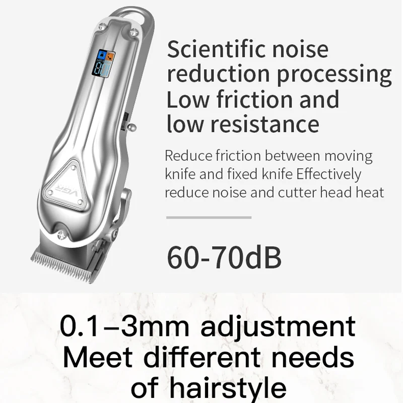 

VGR 134 All-metal Golden Rechargeable Hair Trimmer Electric Cordless LCD Hair Cutting Machine Mower for Men Silver Hair Clipper