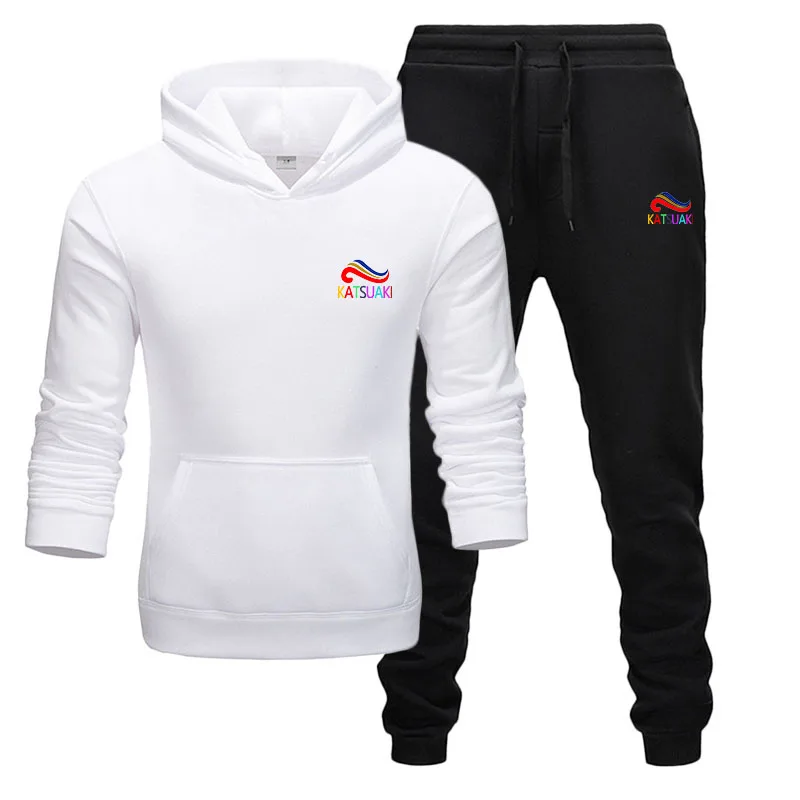 white black Бренд, весенние спортивные костюмы, милые и забавные модные хип-хоп толстовки+ штаны, спортивные костюмы, катсуаки, повседневные мужские спортивные комплекты - Цвет: white black