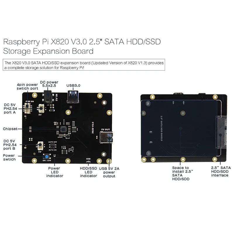 Raspberry Pi 2 5 дюймов Sata Hdd/Ssd Плата расширения хранения X820 V3.0 Usb 3 0 мобильный жесткий