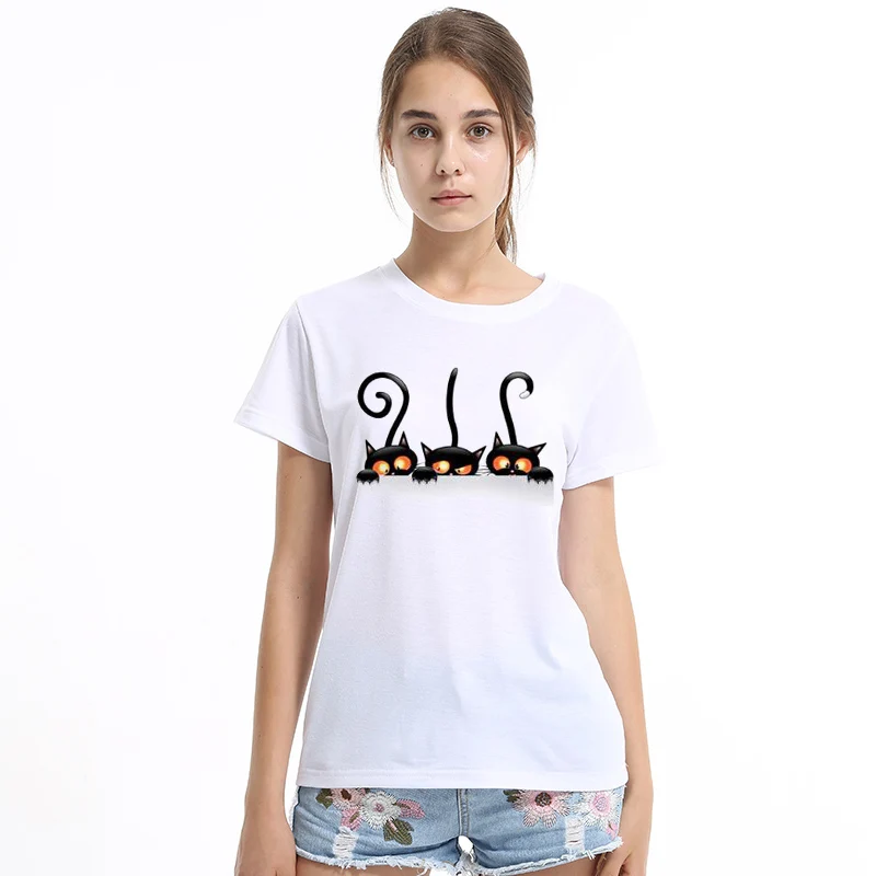Лидер продаж летняя женская футболка с 3D рисунком озорного черного кота красивые