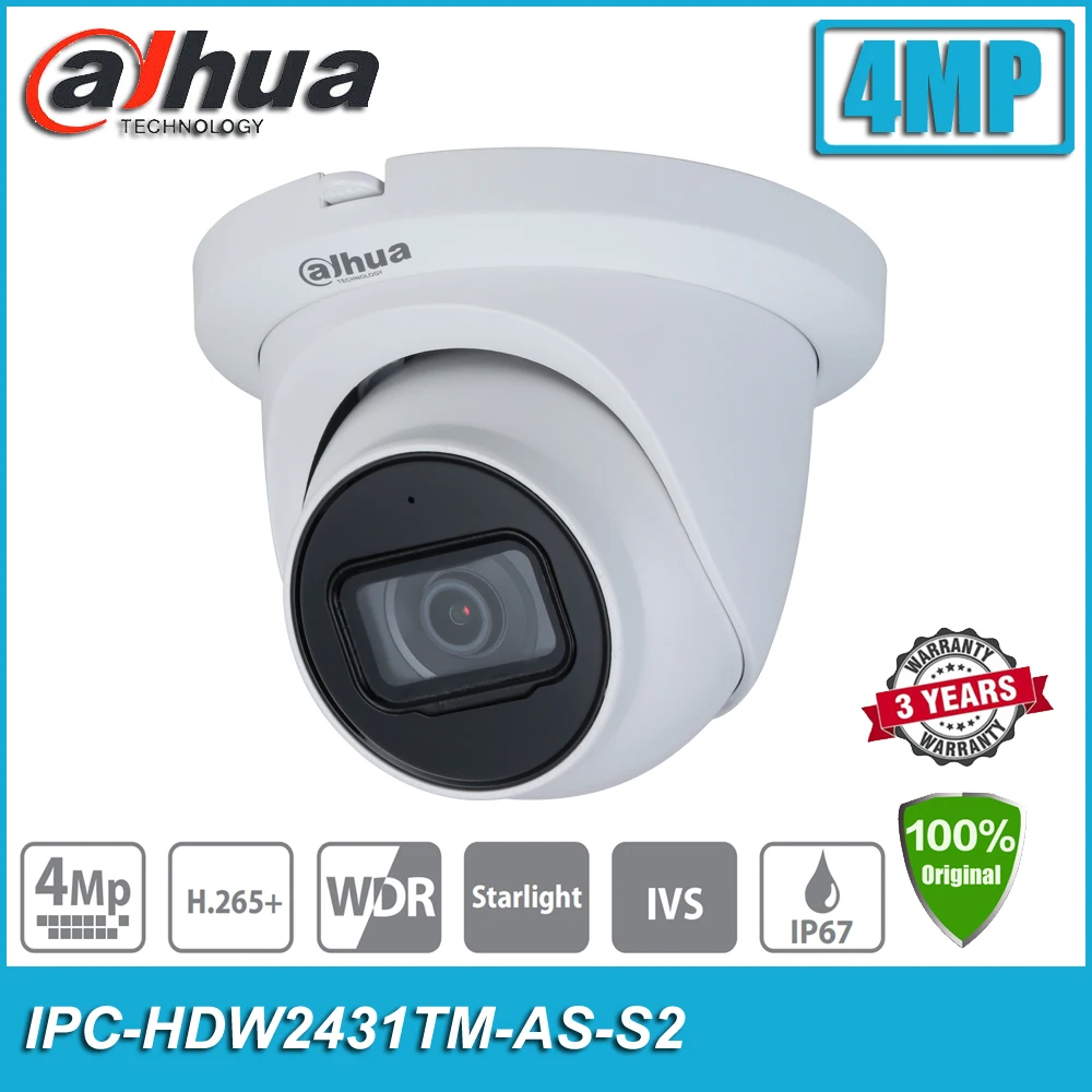 Оригинал Dahua IPC HDW2431TM AS S2 звездного неба 4MP POE IP67 WDR ИК глазного яблока сети IP CCTV