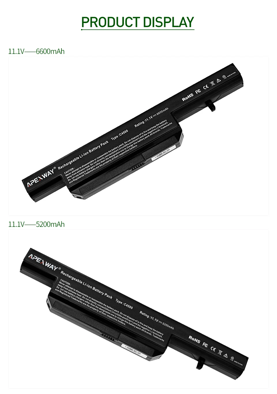 ApexWay Батарея для Clevo C4500BAT-6 C4500BAT 6 C4500BAT6 B4100M B4105 B5100M B5130M B7110 C4100 C4500 C4500Q C5100Q C5500Q