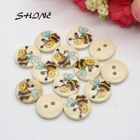 shine 50pcs wooden sewing buttons scrapbooking bee painting round 2 holes 15mm costura botones decorate bottoni botoes cb0050