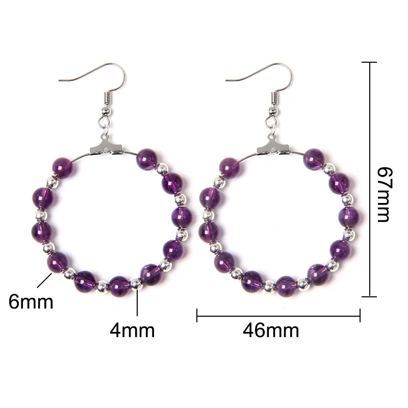 Серьги с натуральным камнем пурпурные аметисты серьги бисером из кристаллов