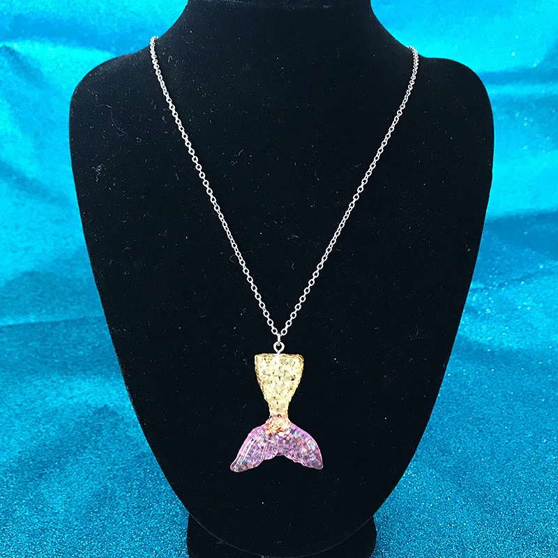 2019 Charm Crystal Mermaid Pendant Necklace Itanium Steel Cross Chain Fishtail Personality Colorful Women Jewelry Gift | Украшения и