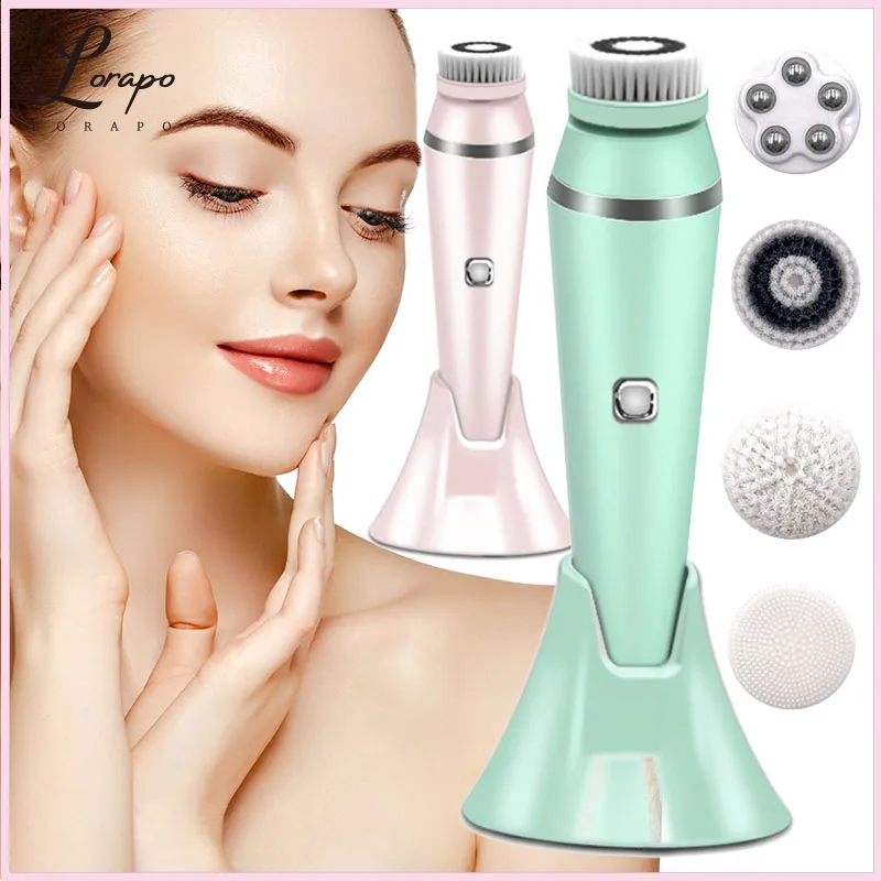 

Electric Silicone Facial Roller Massager Cleaning Brush 4 in 1 Cleaning Brush Sonic Remove Blackheads and Acne Pore Cleanser