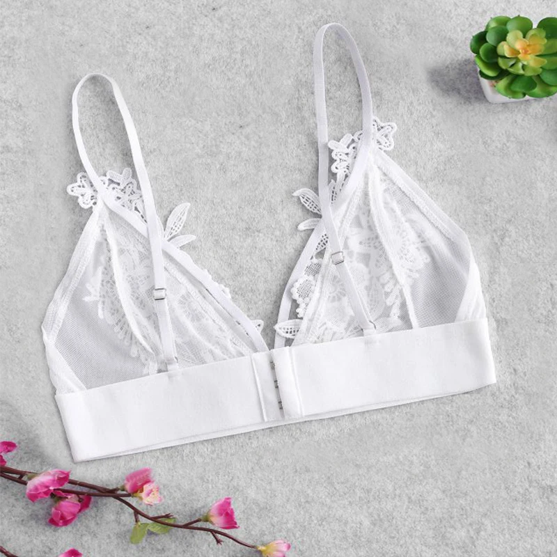 Женское Прозрачное нижнее белье bralette бюстгальтер на бретельках с цветочной
