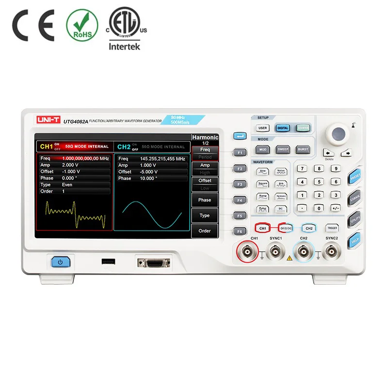 

UNI-T UTG4082A UTG4122A UTG4162A Function/Arbitrary Waveform Generator 2 Channels Sampling rate 500MS/s Length 8~32Mpts