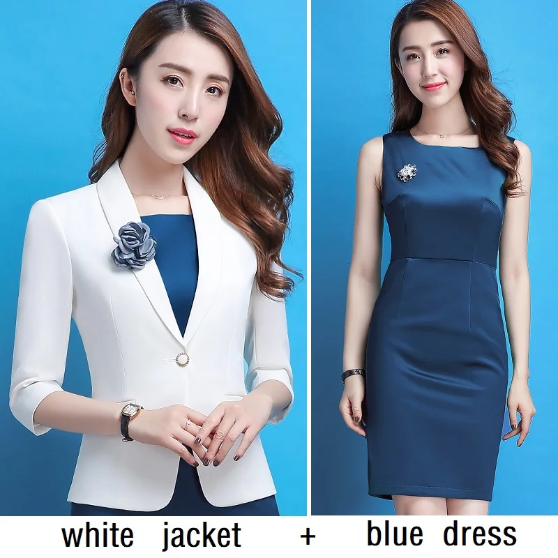 white jacket dress Женская одежда летний костюм с половинным рукавом чистый цвет тонкий жакет платье коммерция OL формальное платье костюмы 699 - Цвет: white jacket dress