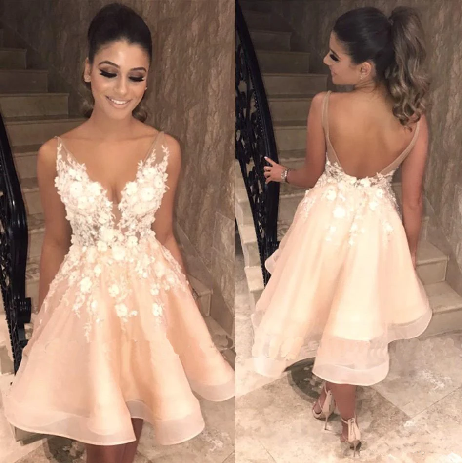 Коктейльные короткие платья для выпускного вечера вышитые цветами ручной работы