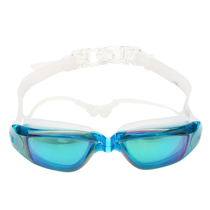 

Adults Antifog Professional Swimming Goggles Black Swimming Glasses with Earplugs Nose Clip Electroplate Silicone Swim Glasses