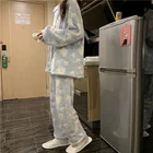 Пижама женская в Корейском стиле, милая пижама с принтом облаков, Луны, Осень-зима 2021, теплая и удобная Пижама, домашняя одежда