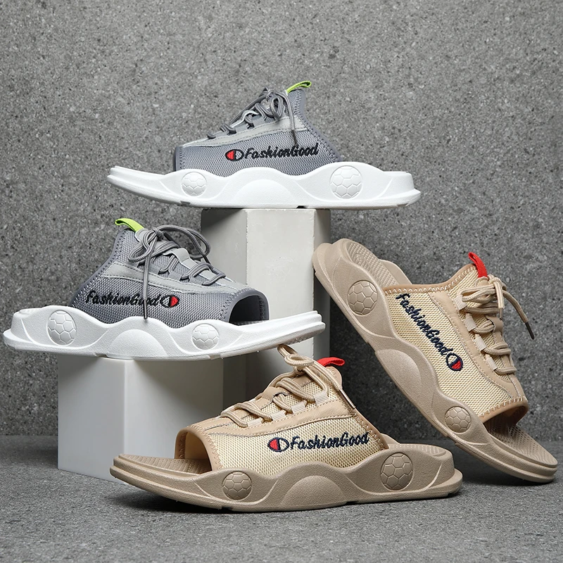 

Fashion Fish-mouth Design Man Slippers Summer Light Comfort Casual Mesh Beach Shoes Fast Delivery Non-slip Slip-on Outdoor Shoes