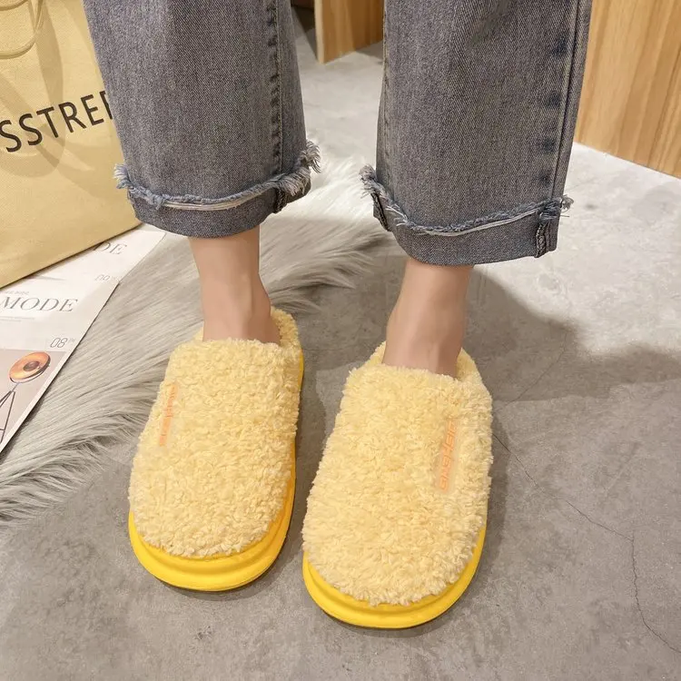 Autumn and Winter  Ladies Cotton Slippers Simple and Comfortable Cotton Slippers Women Flat Slippers Women Furry Slippers Women