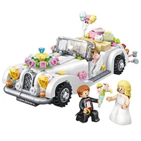 mini diy assemble block toy figure groom bride wedding car bricks flower building blocks special model set toy for children