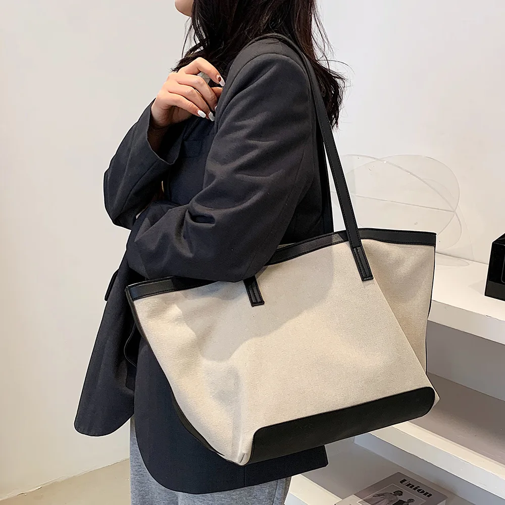 

New Fashion Canvas Tote Bag 2021 Large Capacity Simple Foreign Style Big Brand Shoulder Bag Shopper Spring Summer Women's Bag